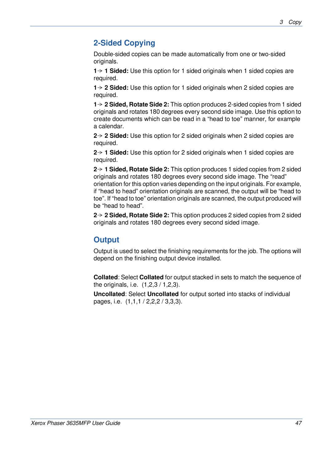 Xerox 3635MFP/S manual Sided Copying, Output 