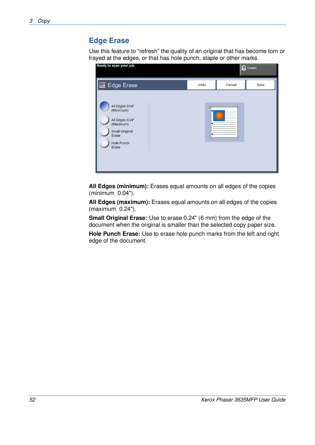 Xerox 3635MFP/S manual Edge Erase 
