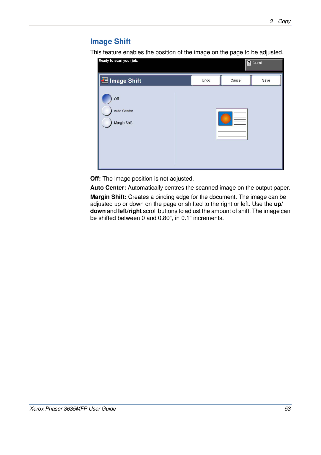 Xerox 3635MFP/S manual Image Shift 