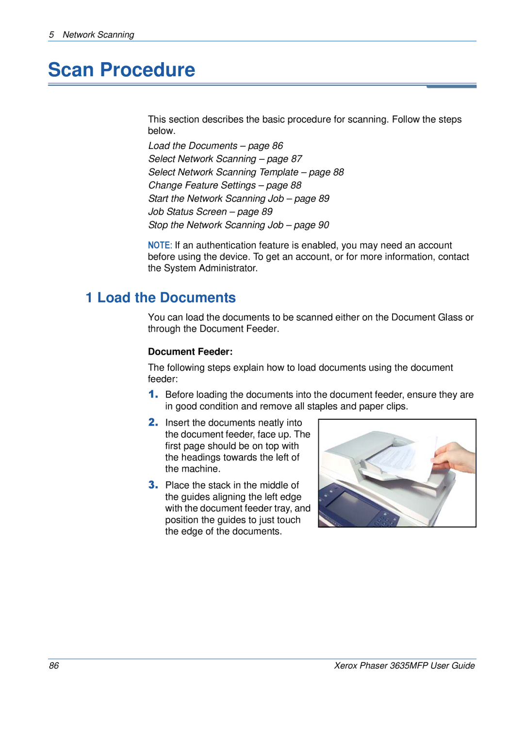 Xerox 3635MFP/S manual Scan Procedure, Load the Documents 