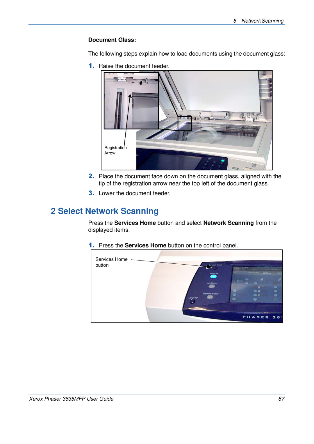 Xerox 3635MFP/S manual Select Network Scanning, Document Glass 