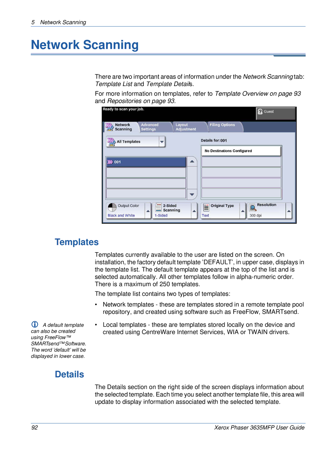 Xerox 3635MFP/S manual Network Scanning, Templates, Details 