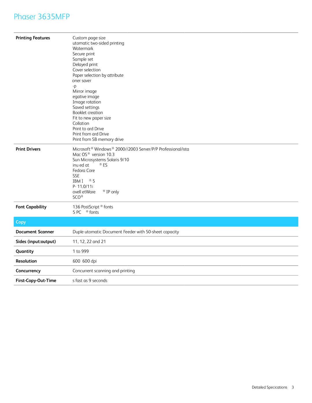 Xerox 3635MFP/X specifications Copy 