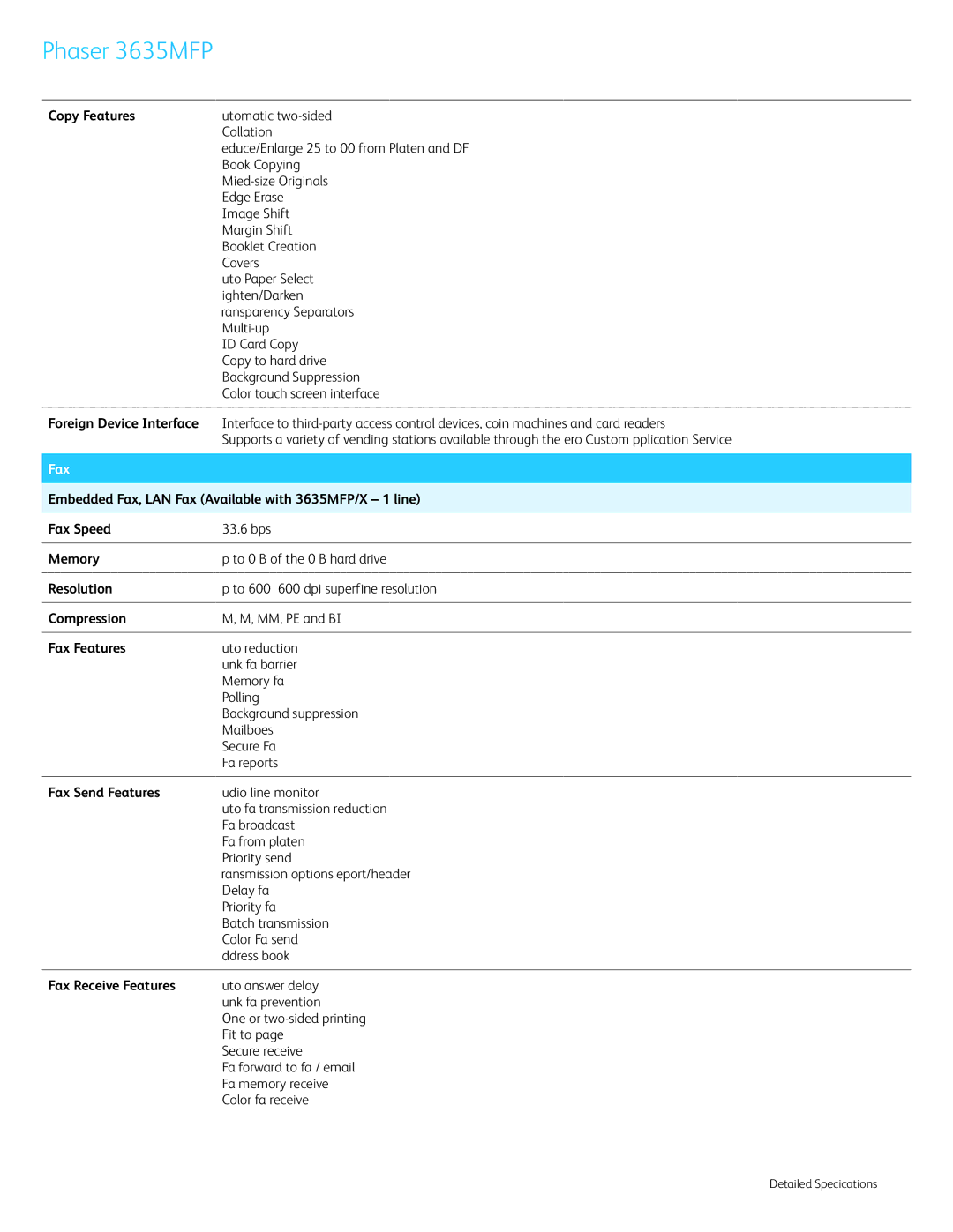 Xerox 3635MFP/X specifications Fax 