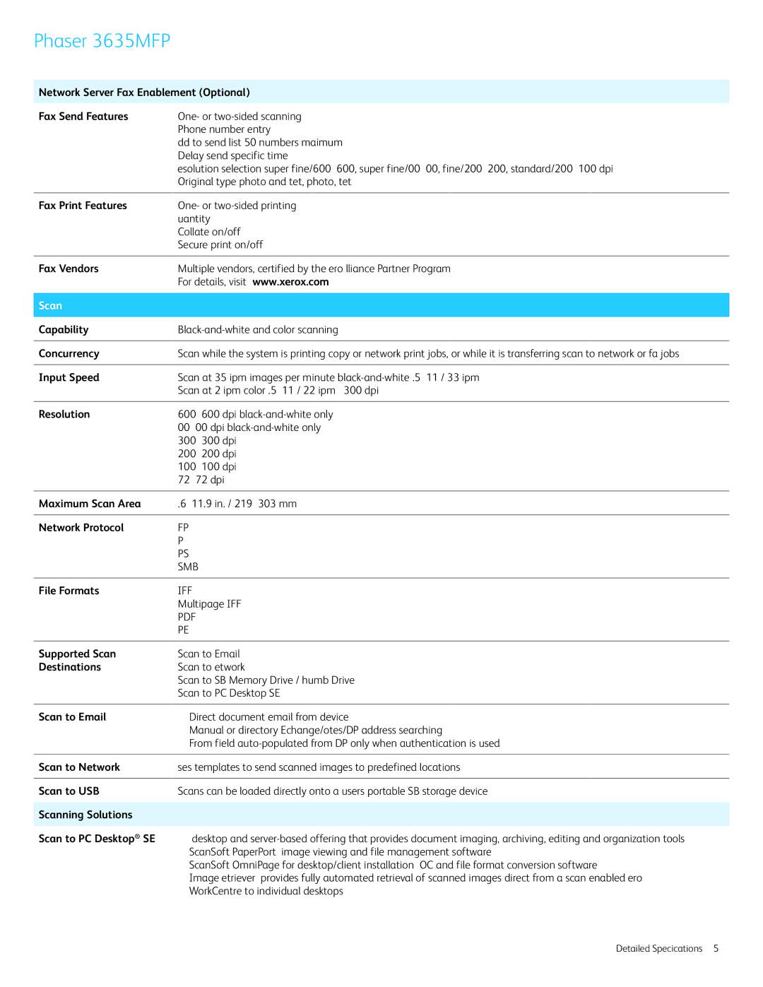 Xerox 3635MFP/X specifications Scan 