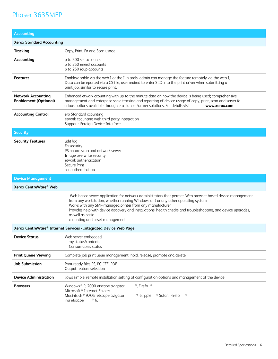 Xerox 3635MFP/X specifications Accounting, Security, Device Management 