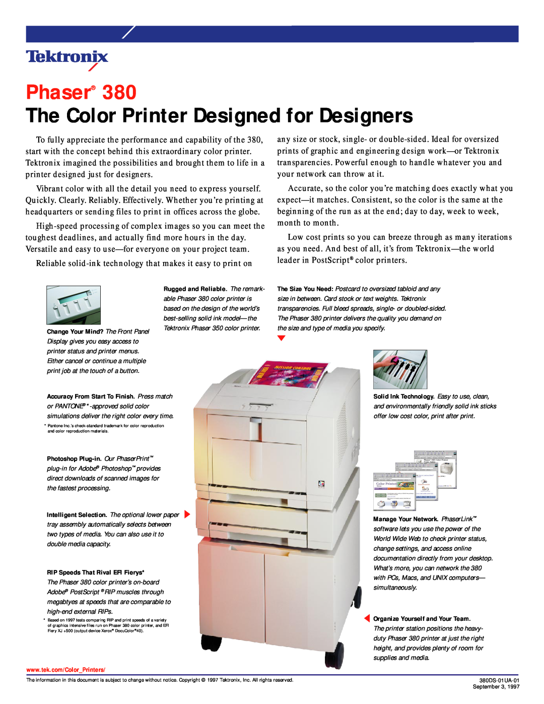 Xerox 380 manual Phaser, The Color Printer Designed for Designers 