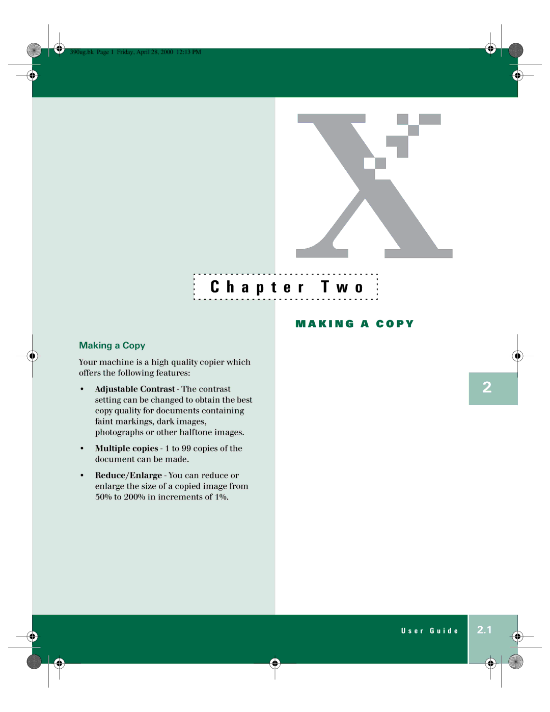 Xerox 390 manual A p t e r T, Making a Copy 