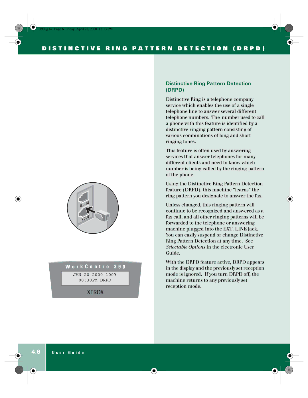 Xerox 390 manual Distinctive Ring Pattern Detection Drpd 
