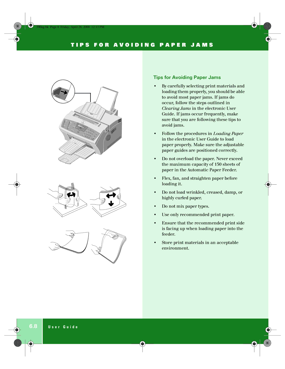 Xerox 390 manual P S F O R a V O I D I N G P a P E R J a M S, Tips for Avoiding Paper Jams 