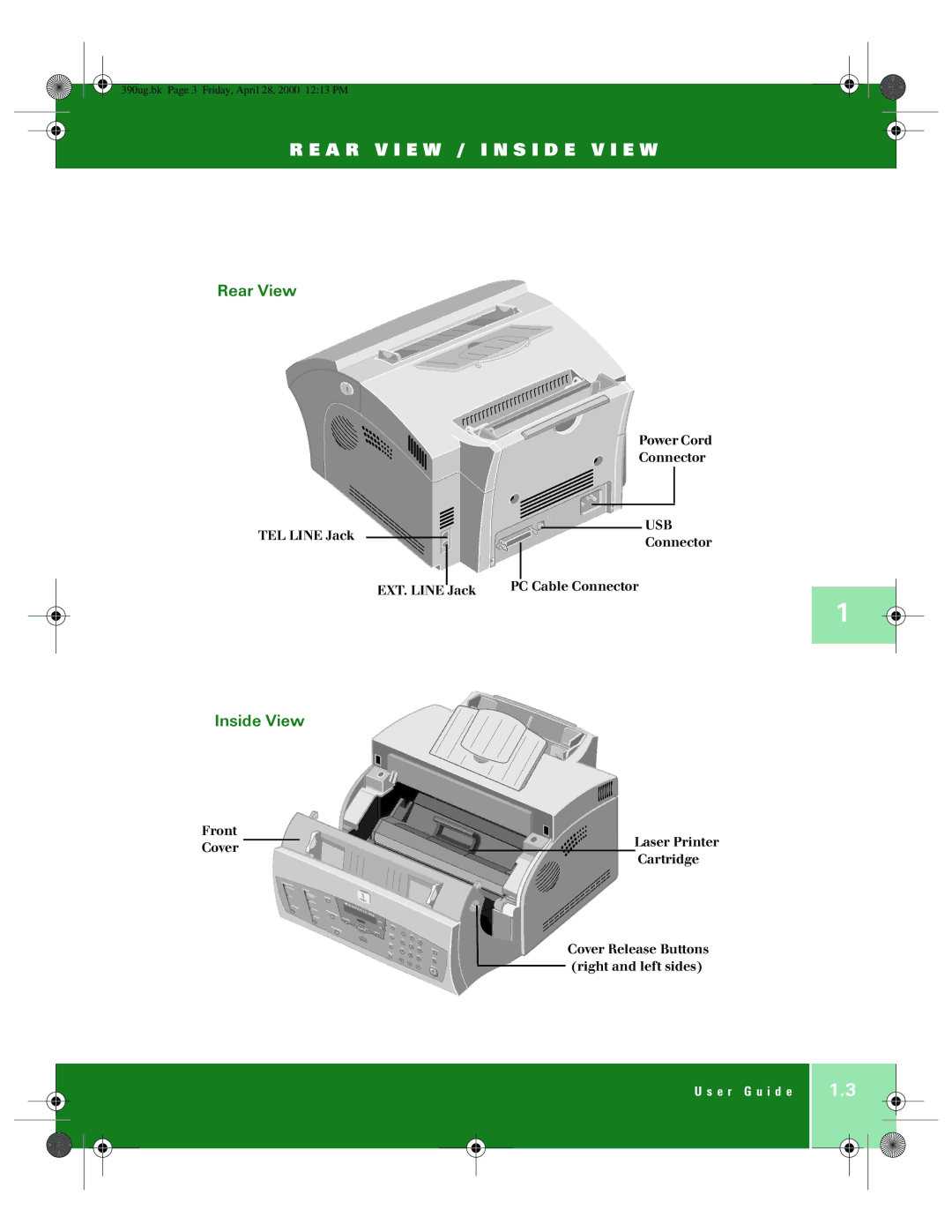 Xerox 390 manual Rear View, Inside View 