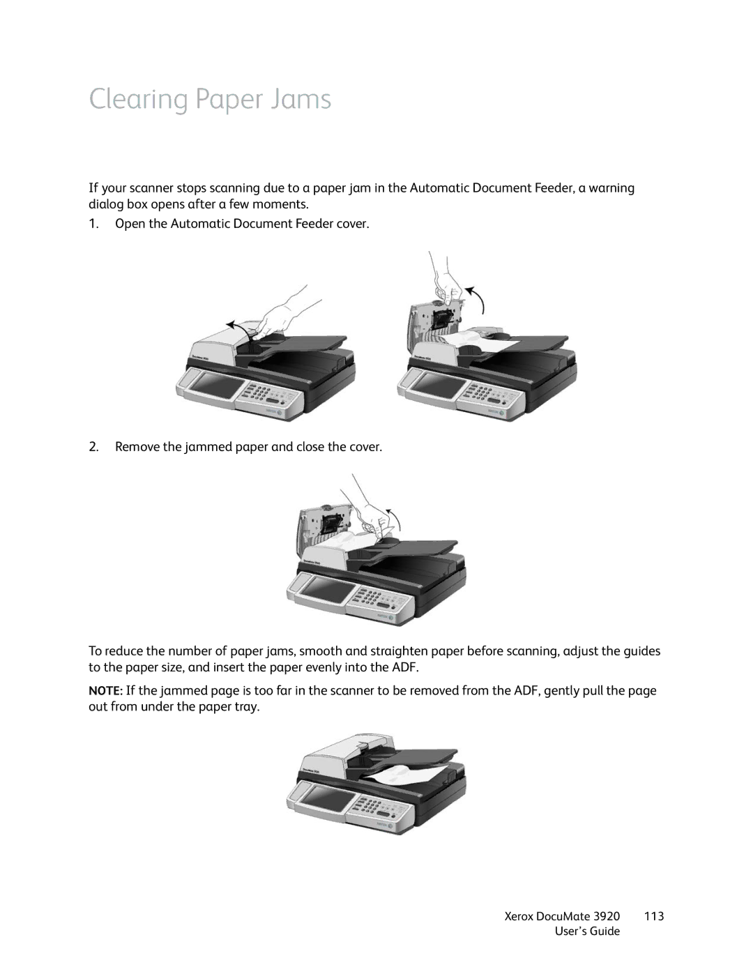 Xerox 3920 manual Clearing Paper Jams 