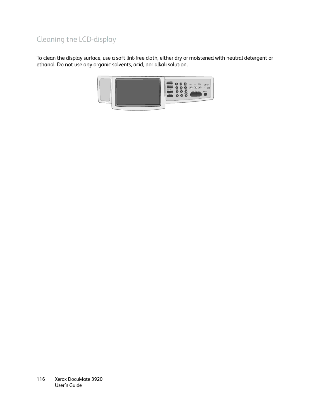 Xerox 3920 manual Cleaning the LCD-display 