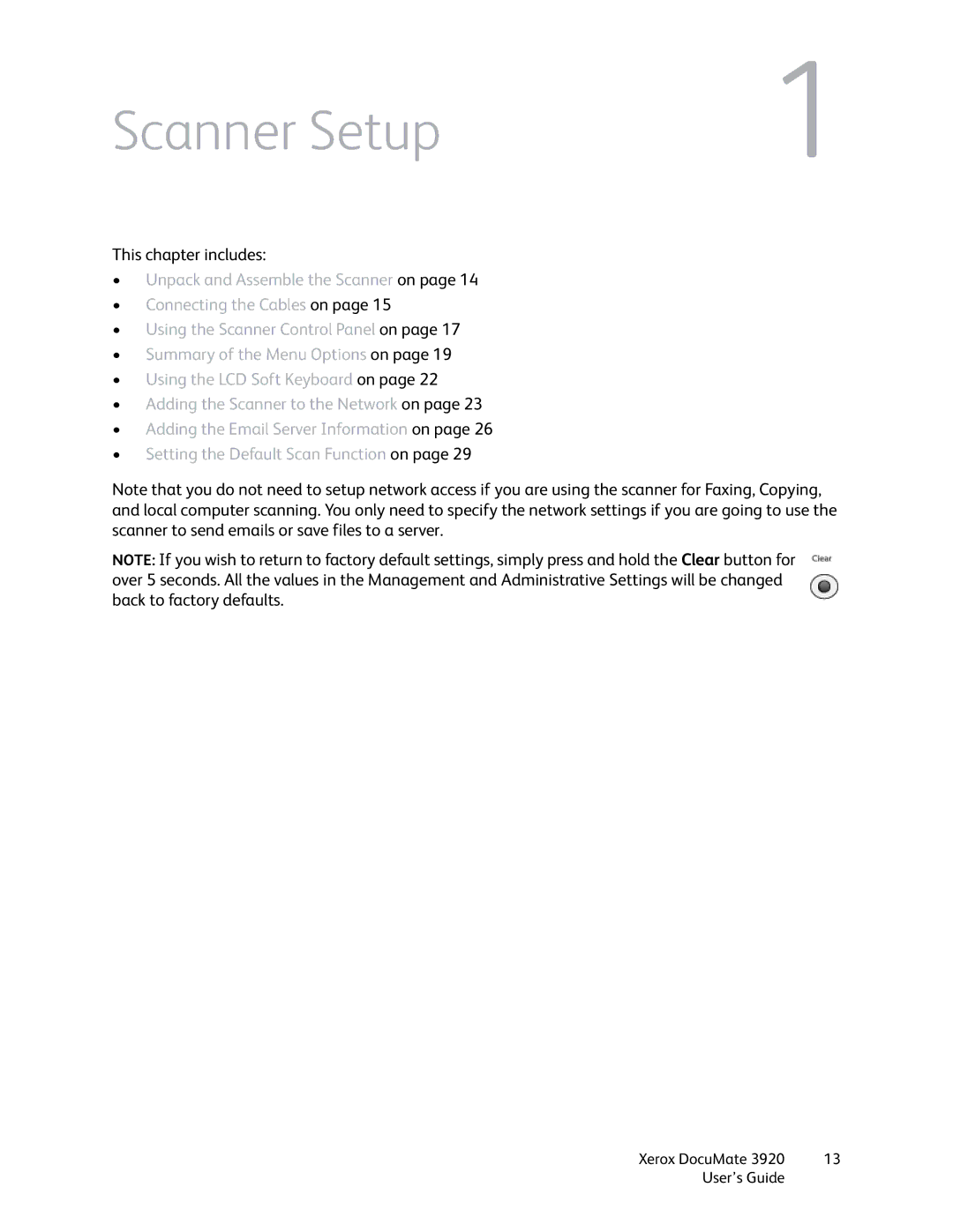 Xerox 3920 manual Scanner Setup 