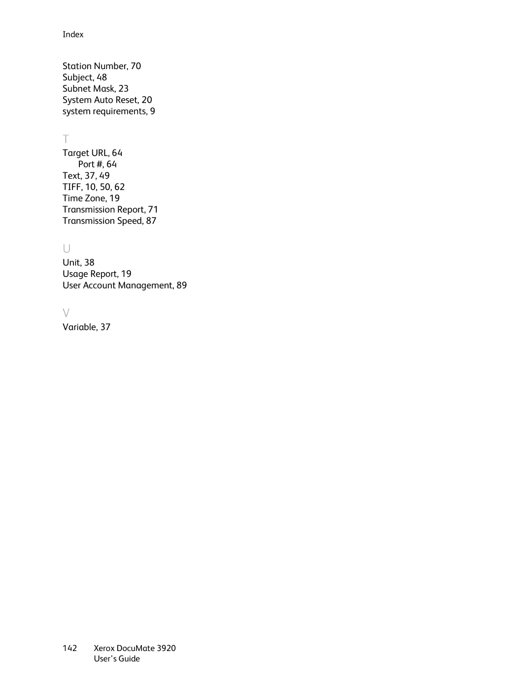 Xerox 3920 manual Index 