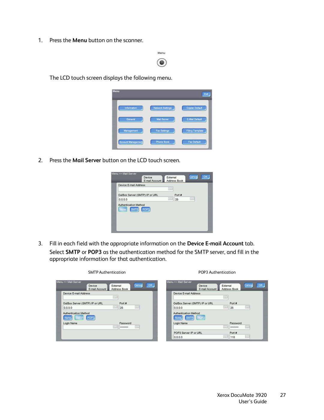 Xerox 3920 manual Smtp Authentication 