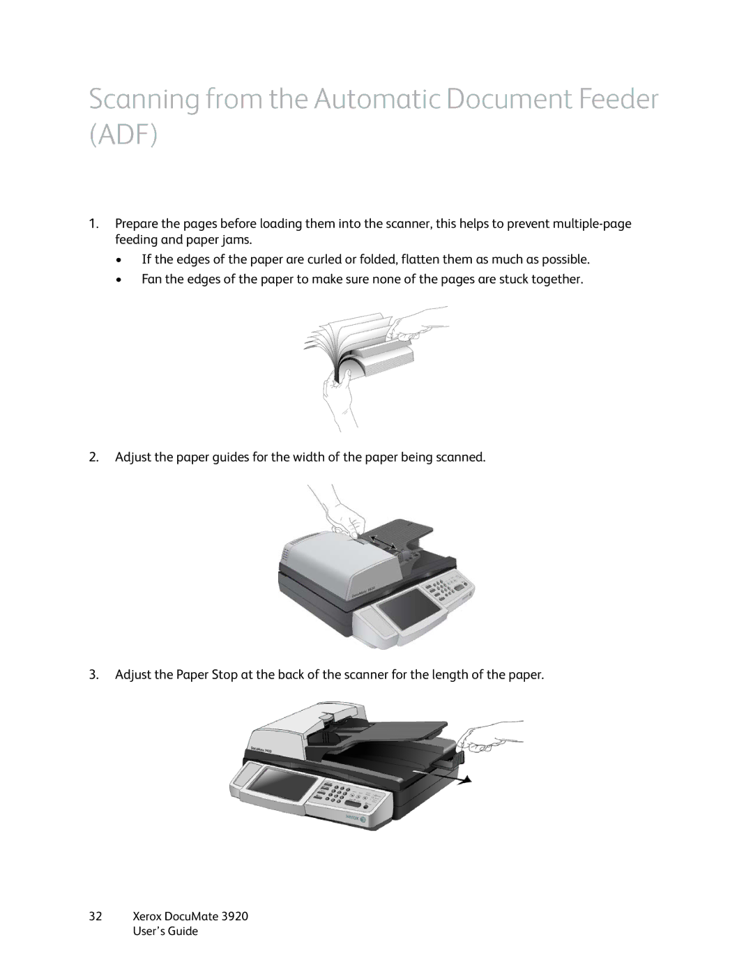 Xerox 3920 manual Scanning from the Automatic Document Feeder ADF 