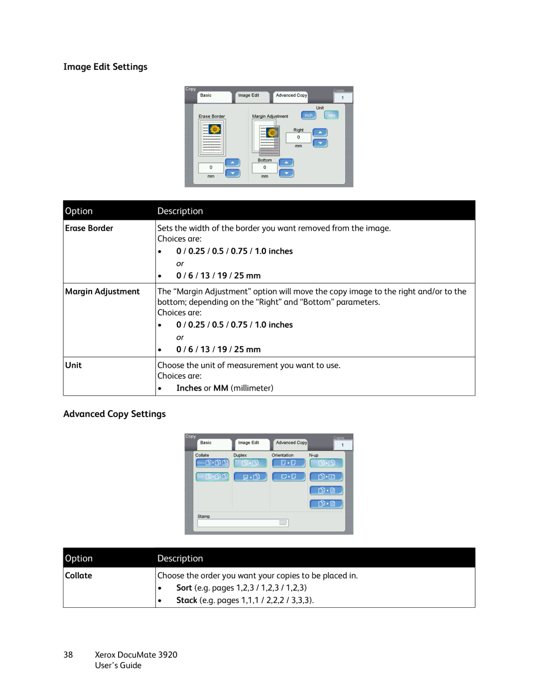 Xerox 3920 manual Image Edit Settings, Advanced Copy Settings, Collate 