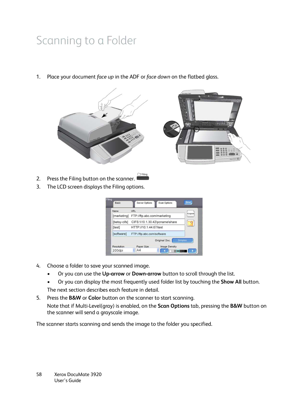 Xerox 3920 manual Scanning to a Folder 