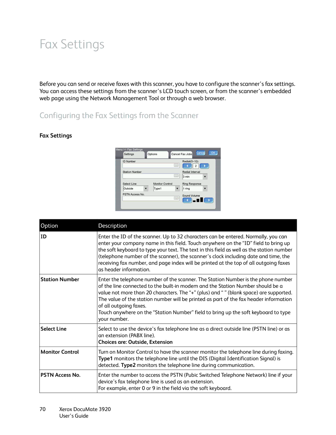 Xerox 3920 manual Configuring the Fax Settings from the Scanner 