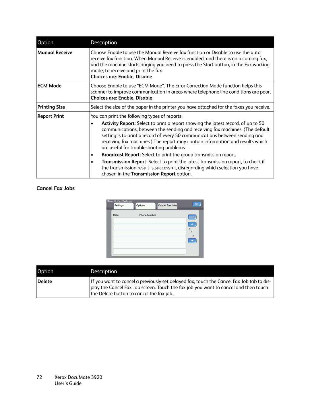 Xerox 3920 manual Cancel Fax Jobs 