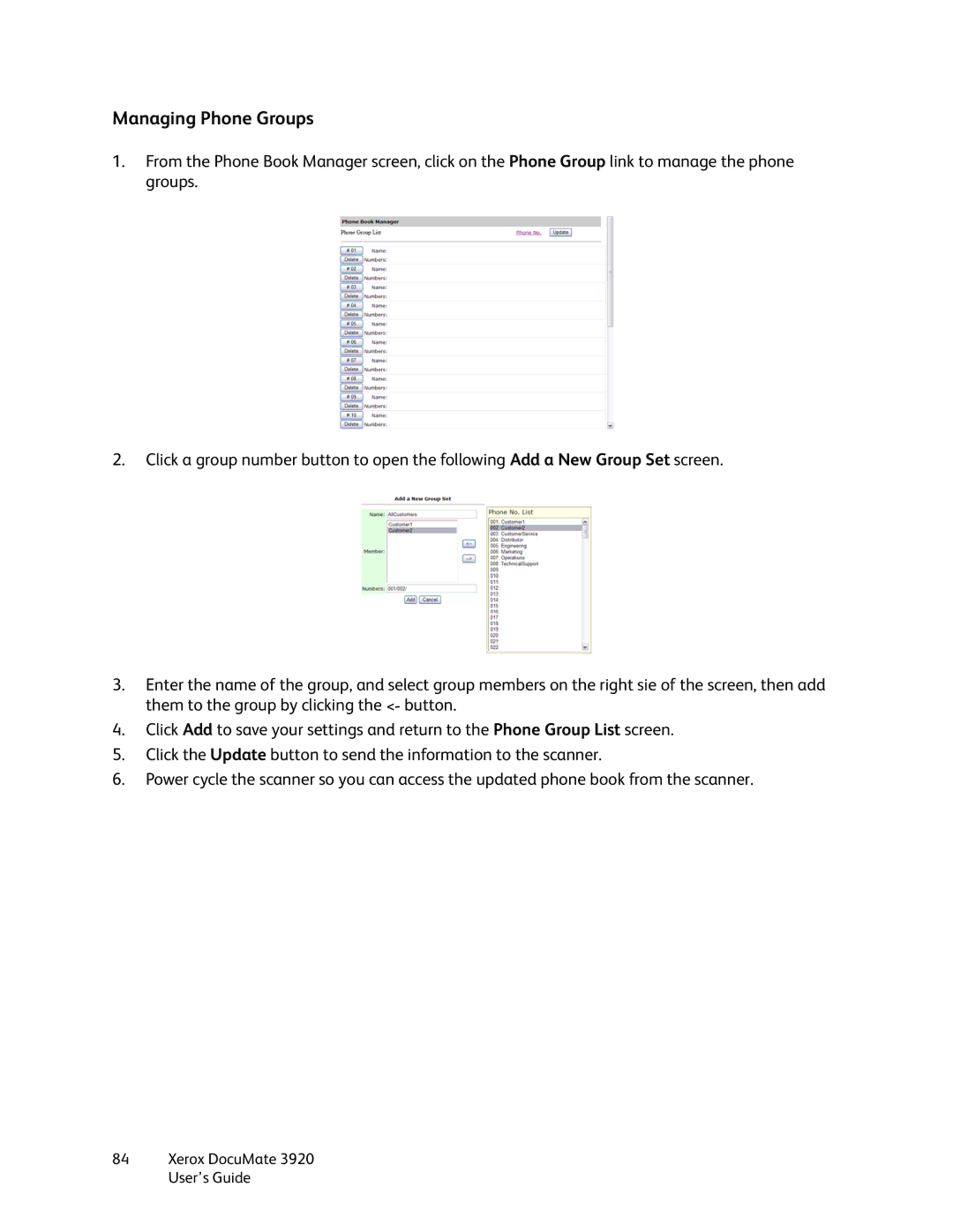 Xerox 3920 manual Managing Phone Groups 