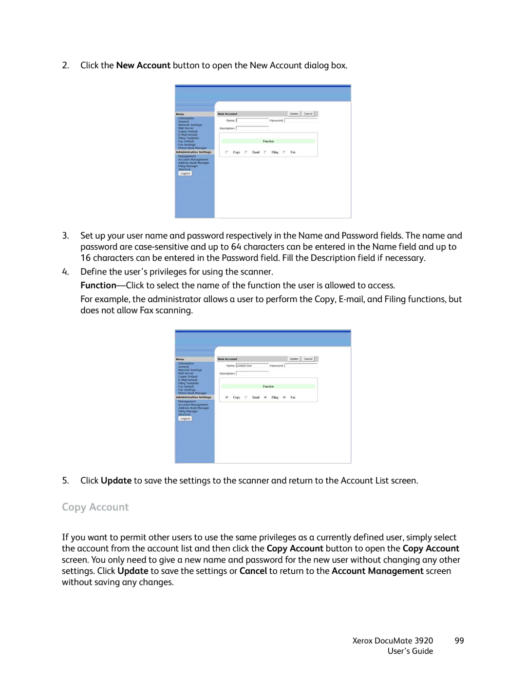 Xerox 3920 manual Copy Account 