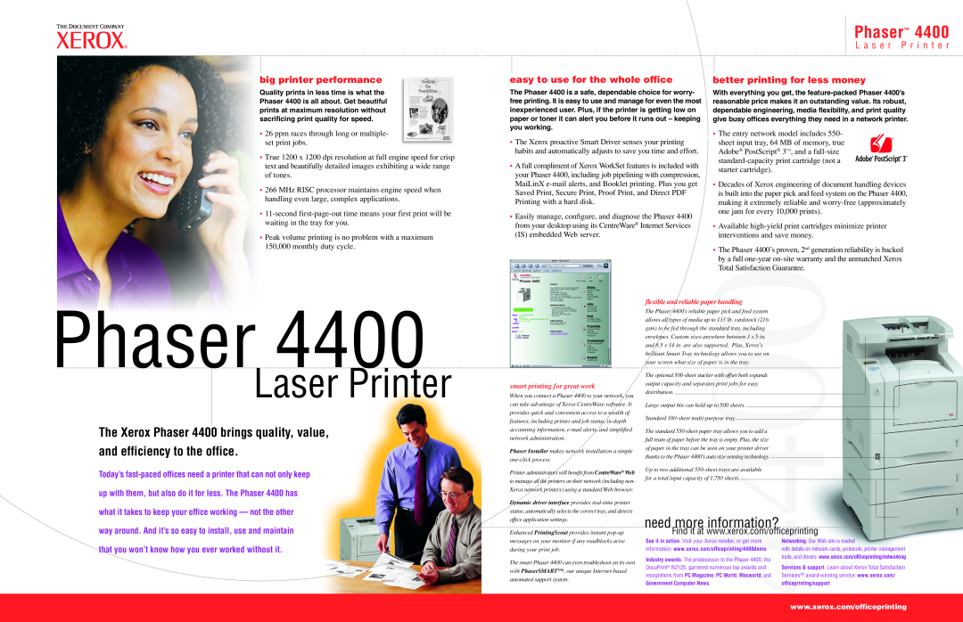 Xerox Laser Printer, need more information?, The Xerox Phaser 4400 brings quality, value, big printer performance 
