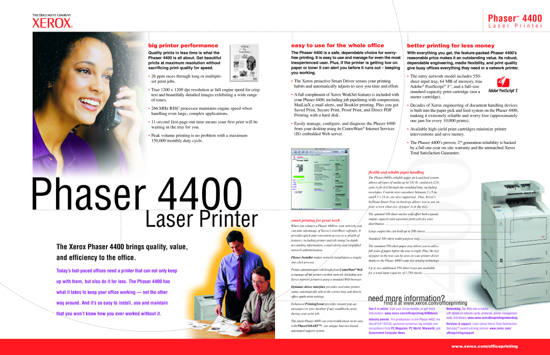 Xerox 400 specifications Phaser, Government Computer News Officeprinting/support 