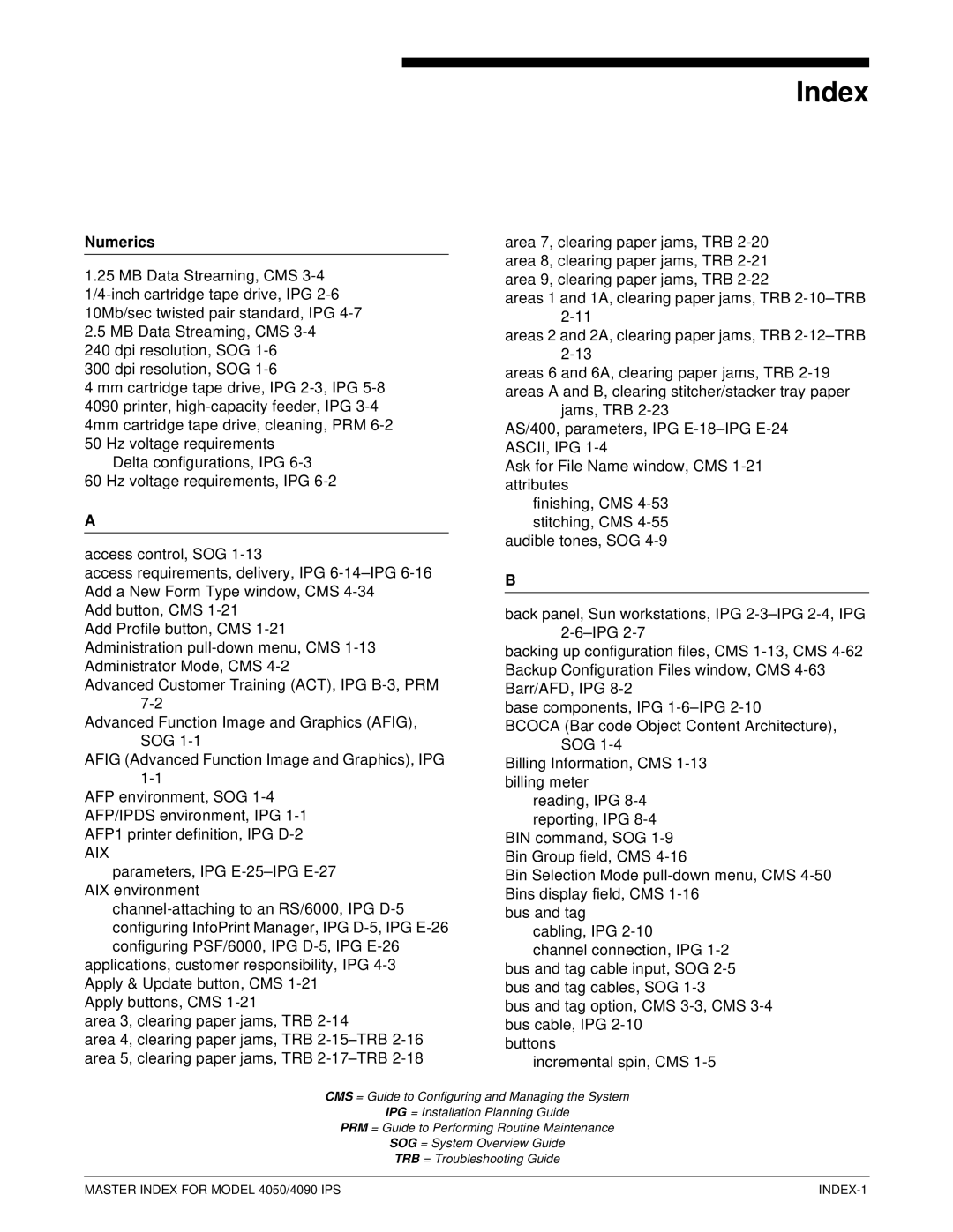 Xerox 4050 IPS manual Index, Aix 