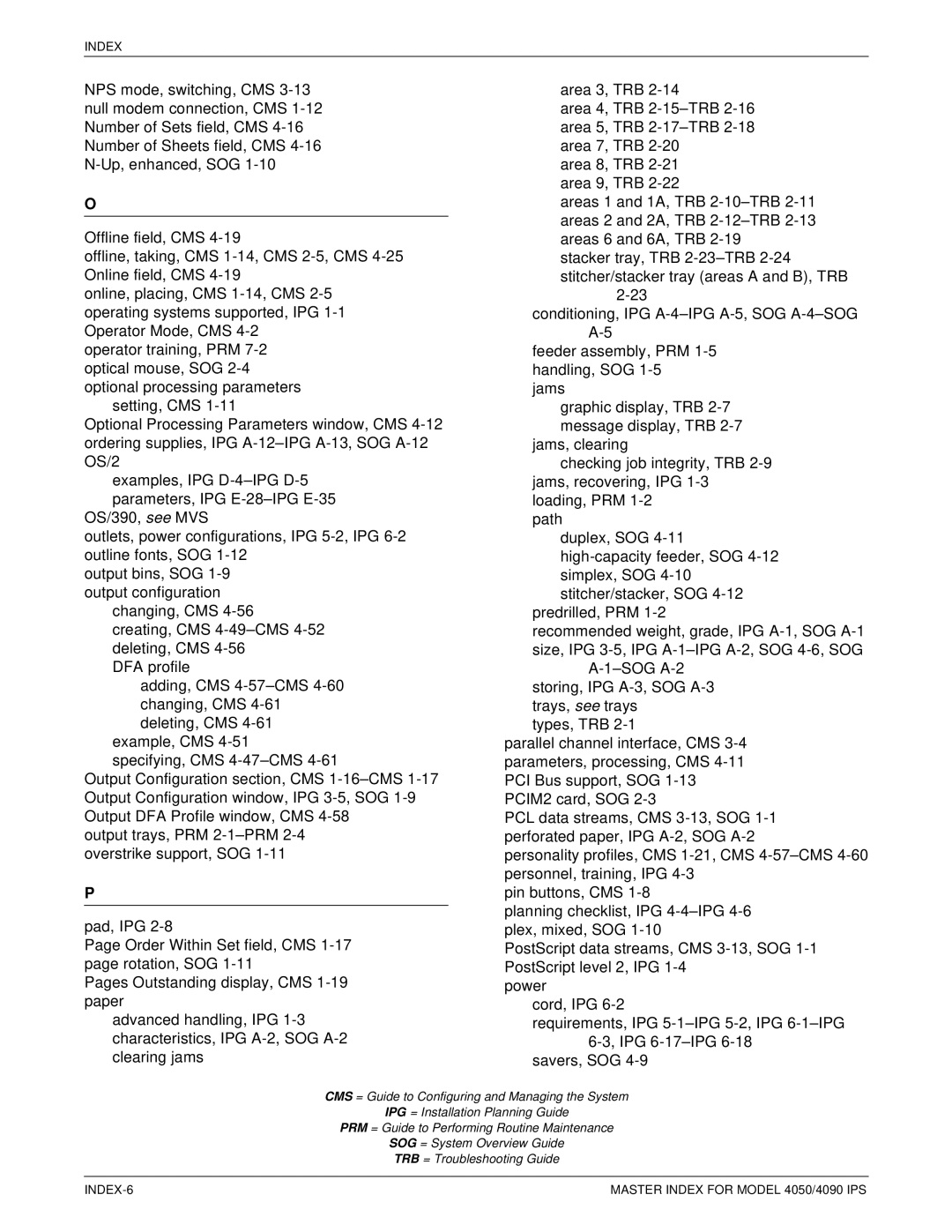 Xerox 4050 IPS manual INDEX-6 Master Index for Model 4050/4090 IPS 