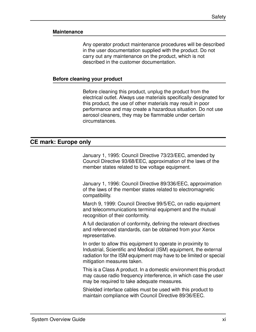 Xerox 4050, 4090 manual CE mark Europe only, Maintenance, Before cleaning your product 