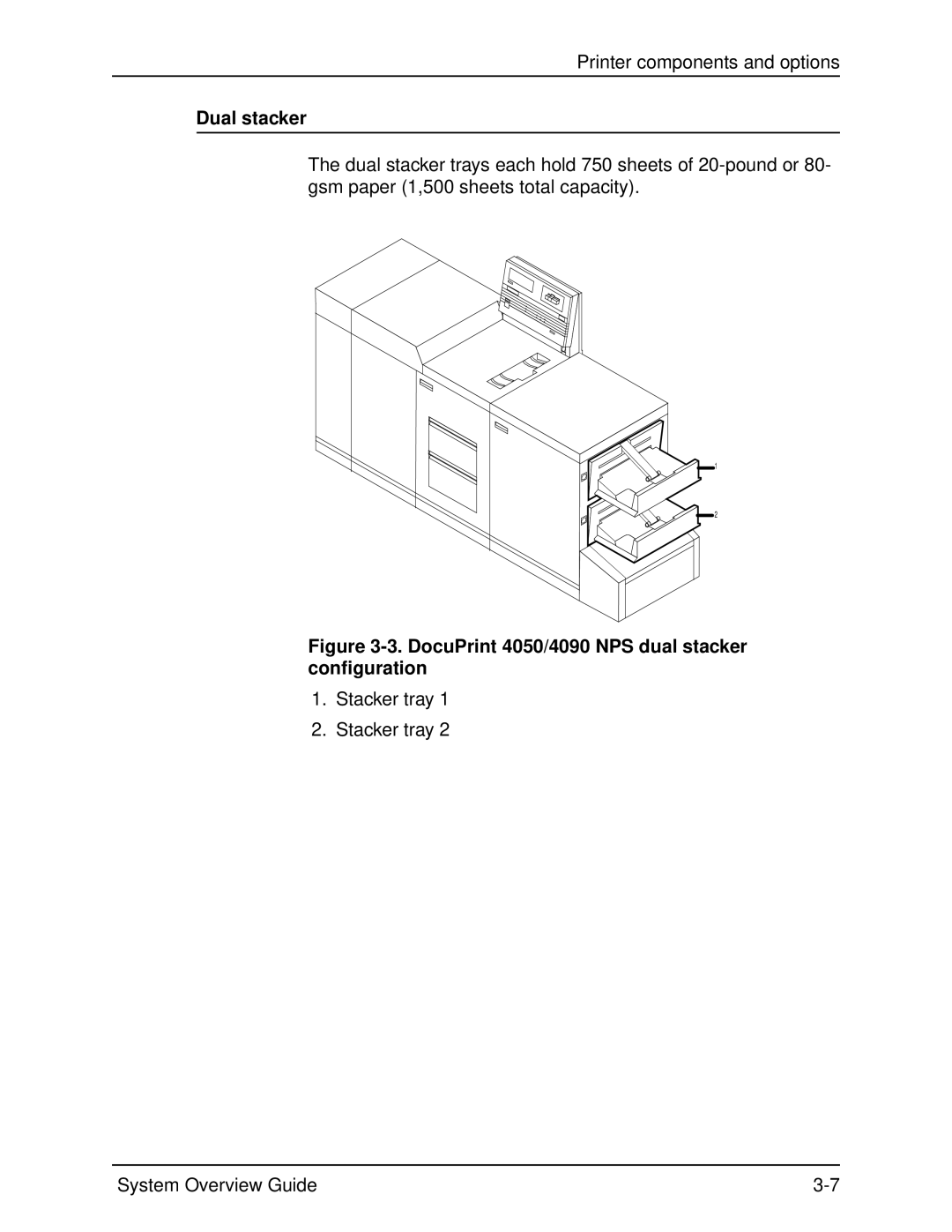 Xerox manual Dual stacker, DocuPrint 4050/4090 NPS dual stacker configuration 