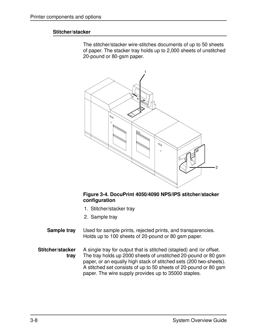 Xerox manual Stitcher/stacker, DocuPrint 4050/4090 NPS/IPS stitcher/stacker configuration 