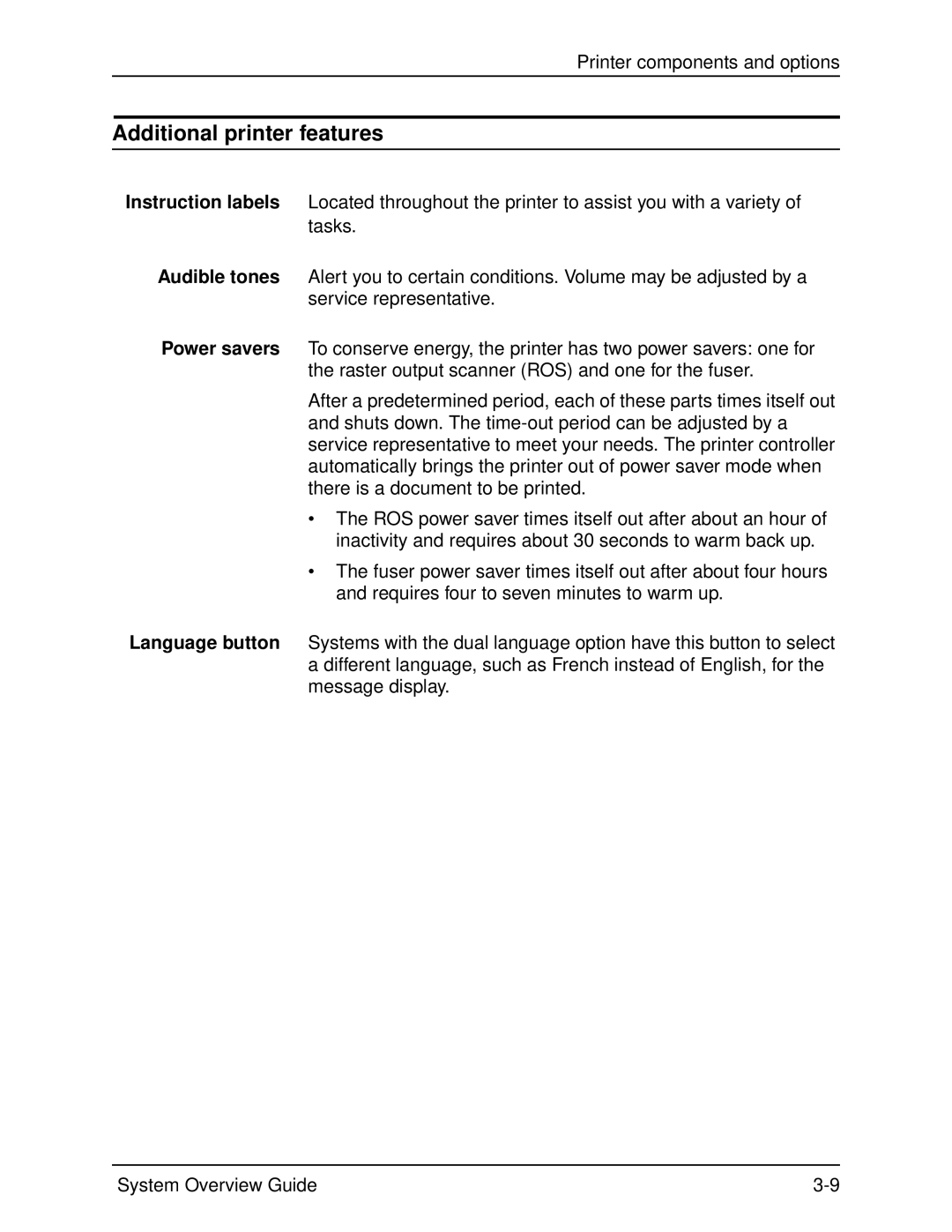 Xerox 4050, 4090 manual Additional printer features 