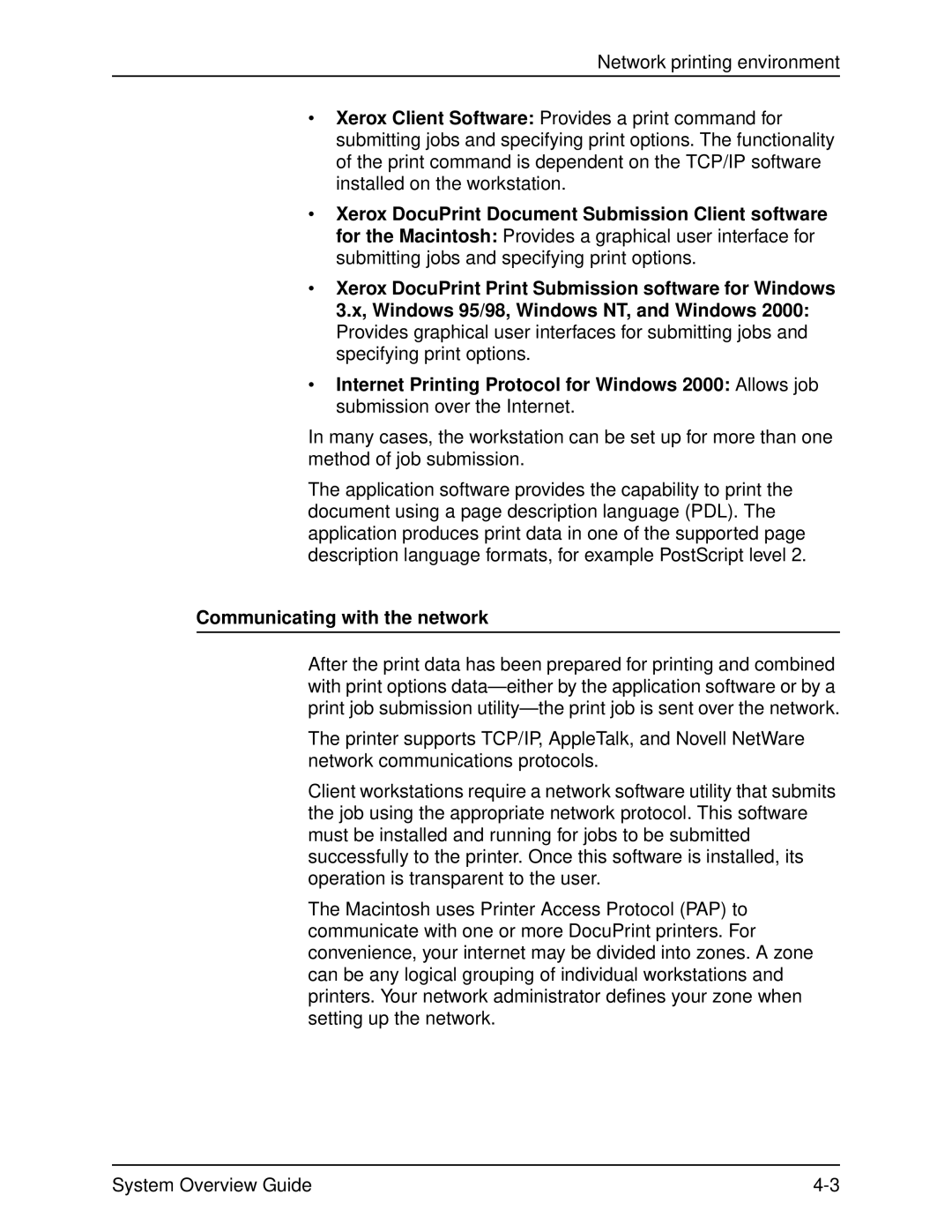 Xerox 4050, 4090 manual Communicating with the network 