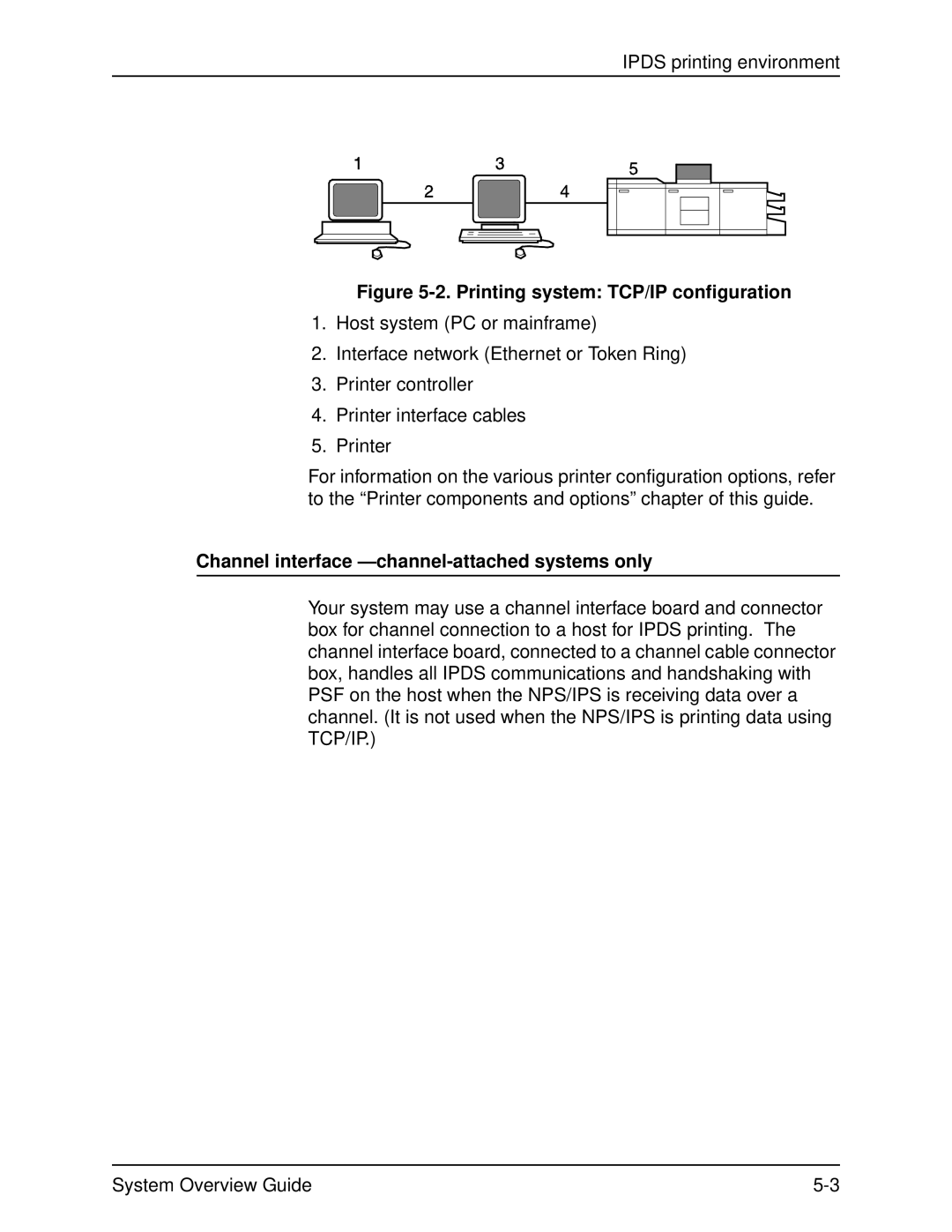 Xerox 4050, 4090 manual Printing system TCP/IP configuration, Channel interface -channel-attached systems only 