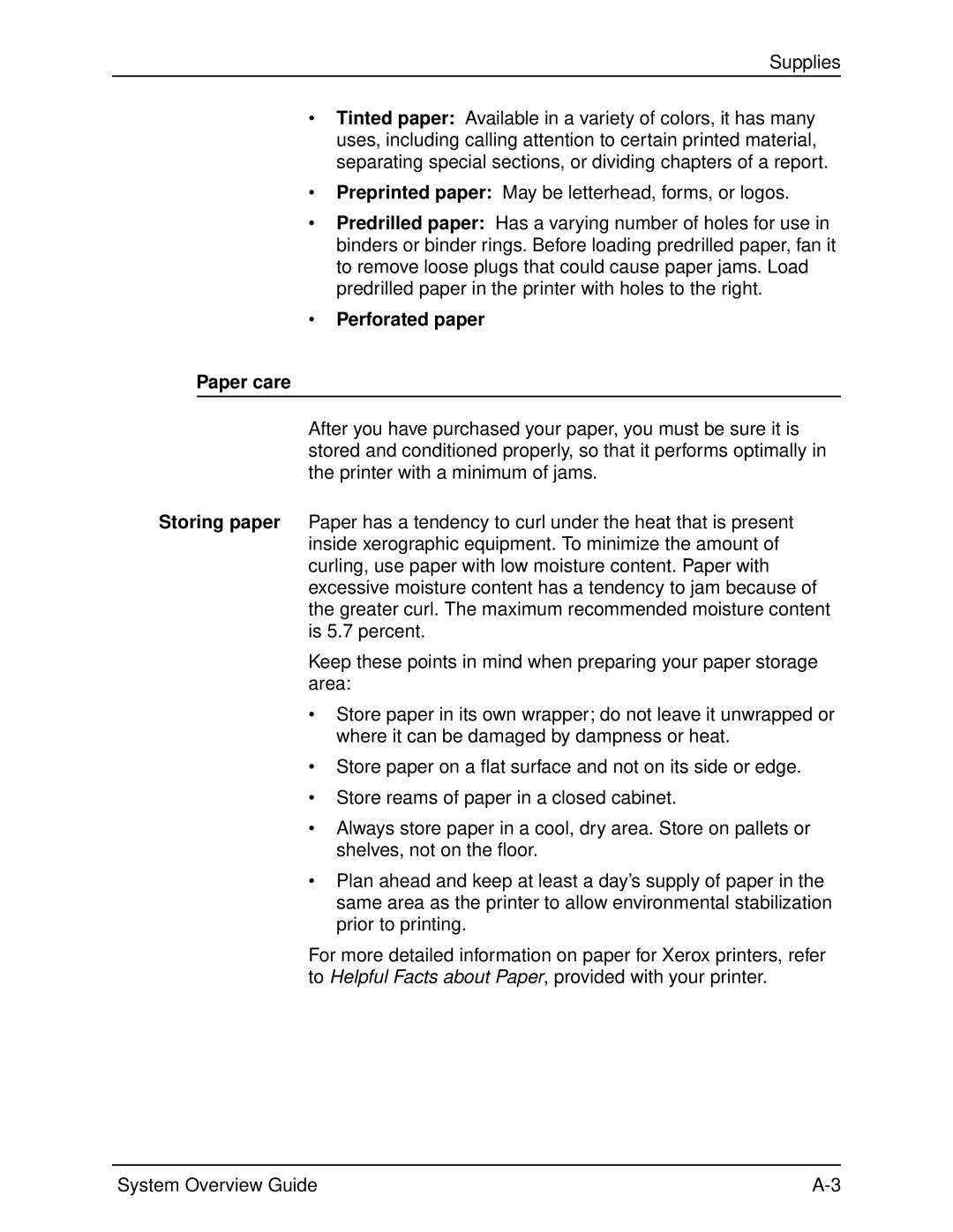 Xerox 4050, 4090 manual Perforated paper Paper care 