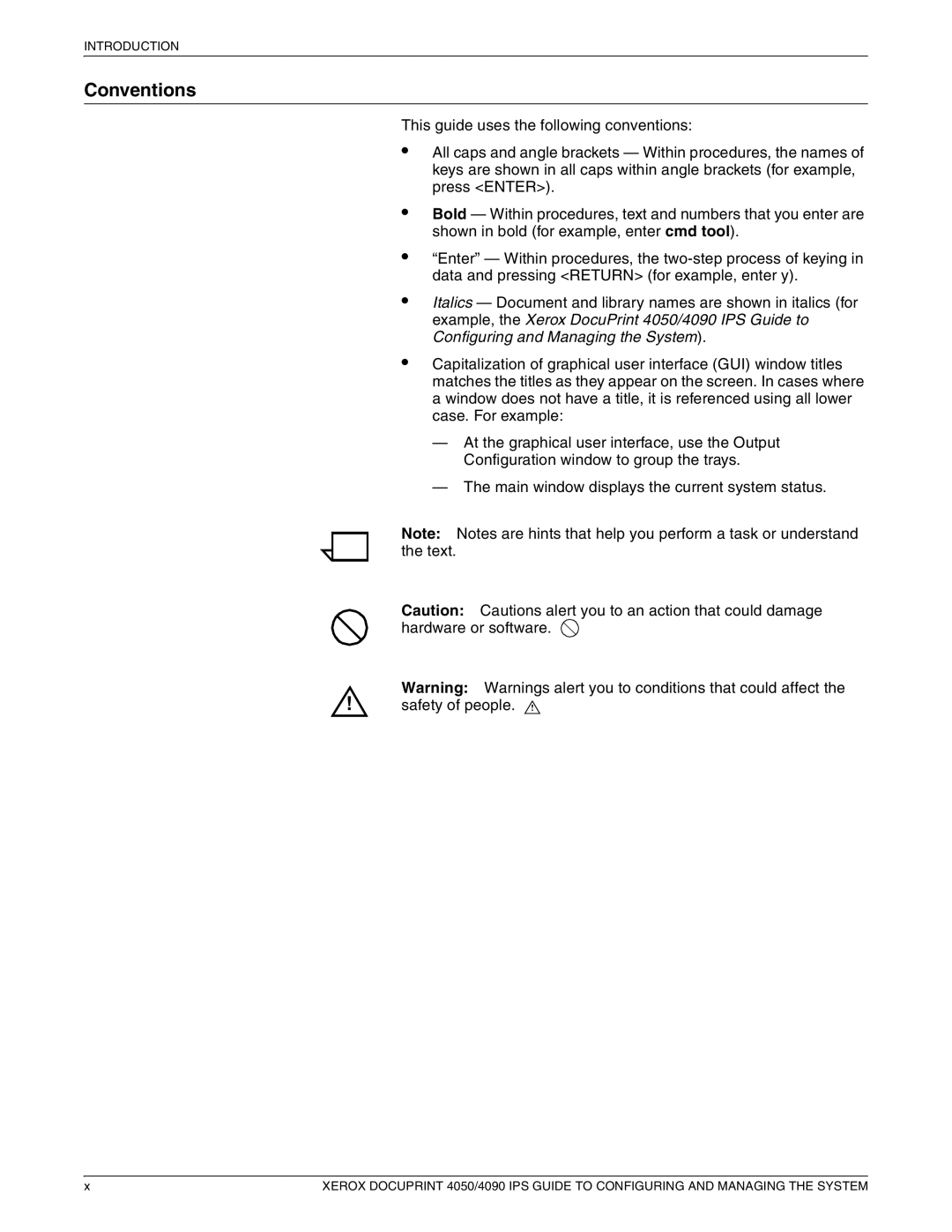 Xerox 4090 IPS, 4050 IPS manual Conventions 