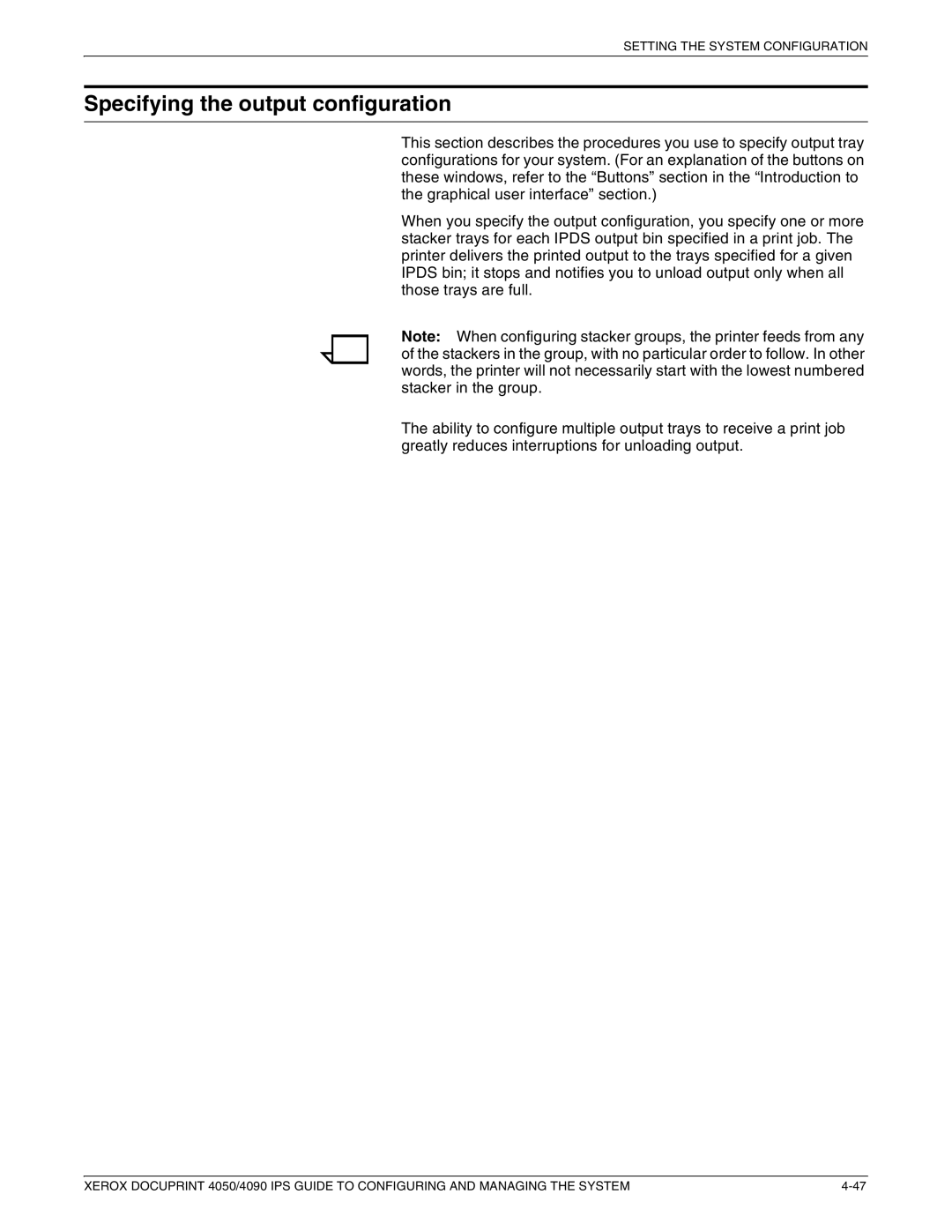 Xerox 4050 IPS, 4090 IPS manual Specifying the output configuration 