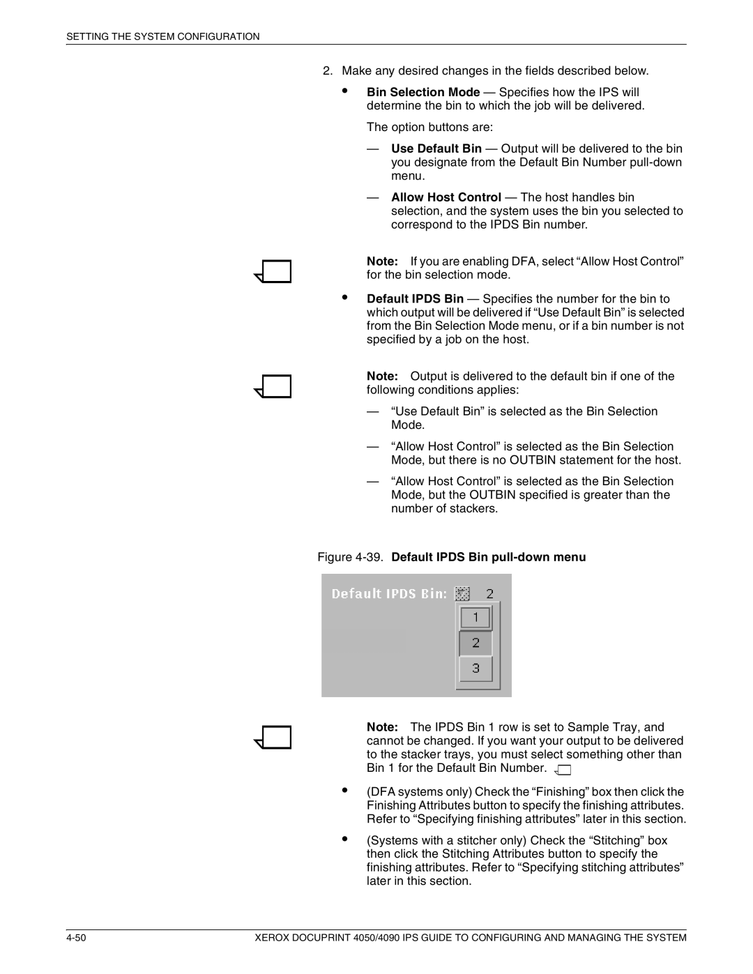 Xerox 4090 IPS, 4050 IPS manual Default Ipds Bin pull-down menu 