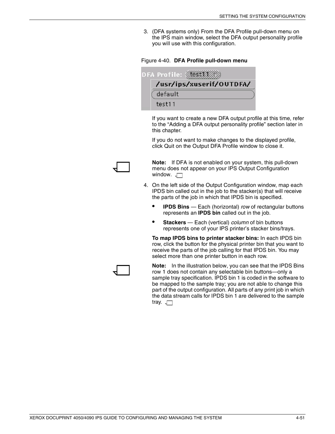 Xerox 4050 IPS, 4090 IPS manual DFA Profile pull-down menu 