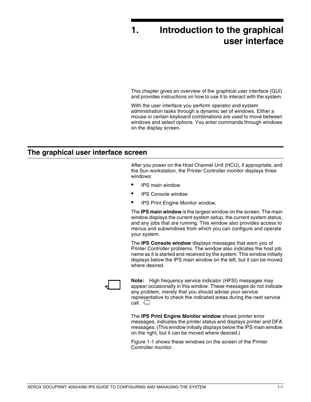 Xerox 4050 IPS, 4090 IPS manual Introduction to the graphical user interface, Graphical user interface screen 