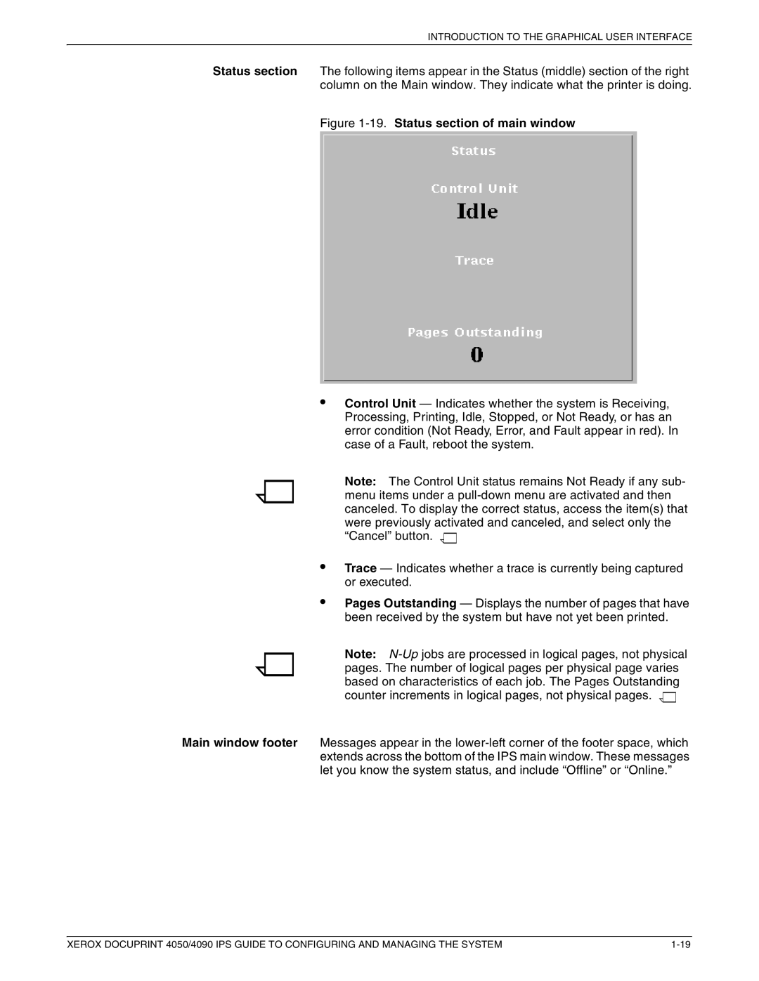 Xerox 4050 IPS, 4090 IPS manual Status section of main window 