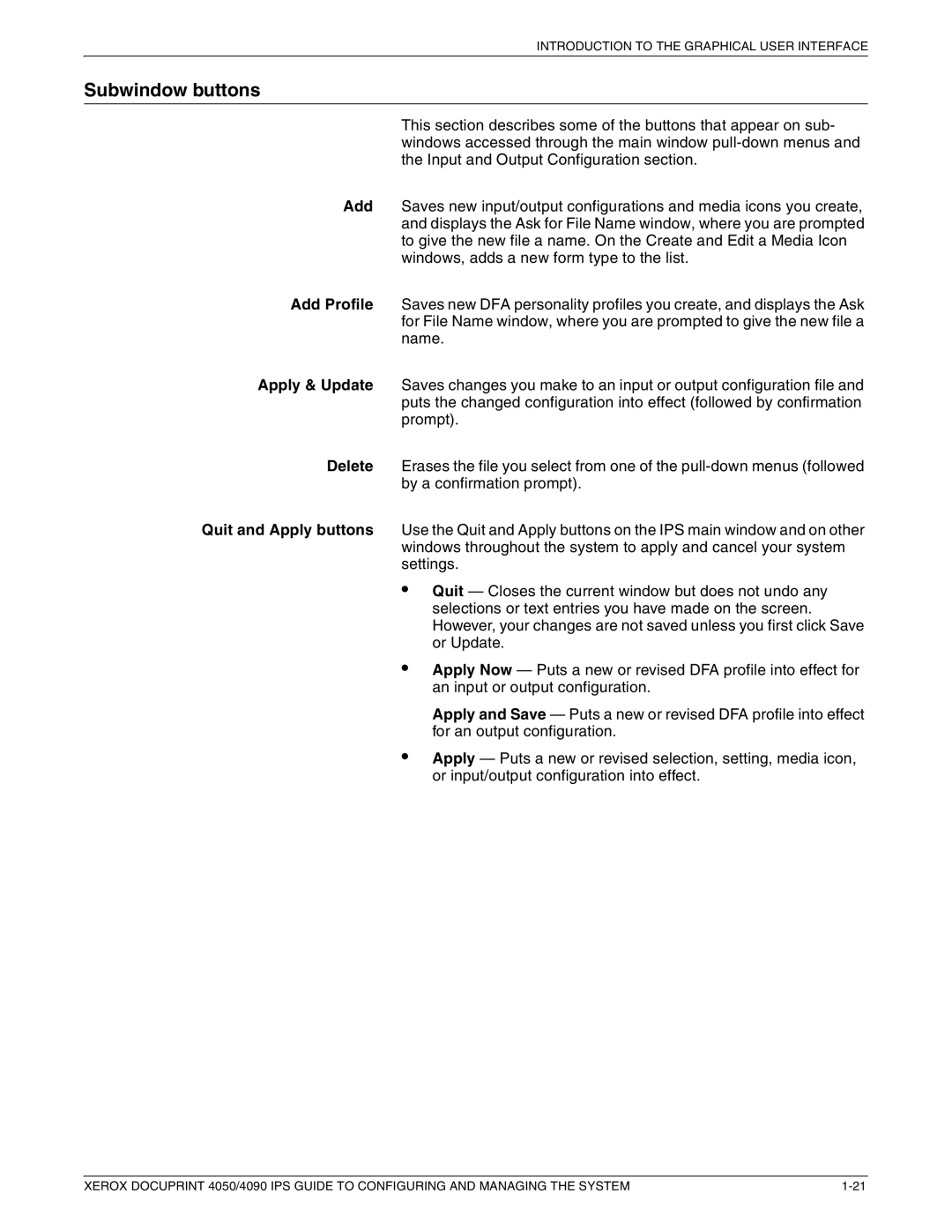 Xerox 4050 IPS, 4090 IPS manual Subwindow buttons 