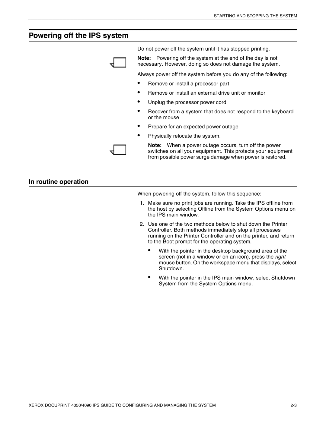 Xerox 4050 IPS, 4090 IPS manual Powering off the IPS system, Routine operation 