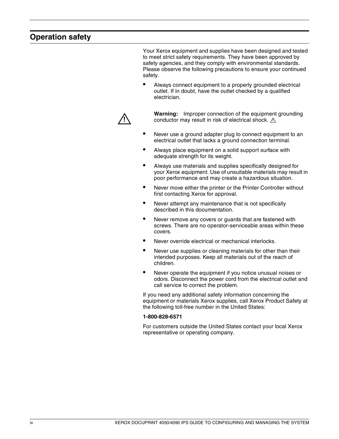 Xerox 4090 IPS, 4050 IPS manual Operation safety 