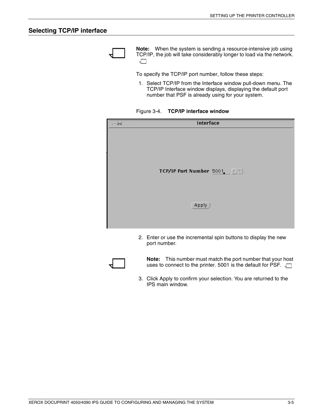 Xerox 4050 IPS, 4090 IPS manual Selecting TCP/IP interface, TCP/IP interface window 