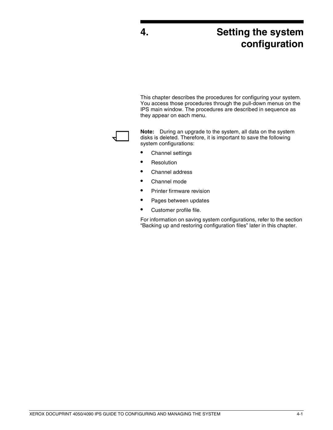 Xerox 4050 IPS, 4090 IPS manual Setting the system configuration 