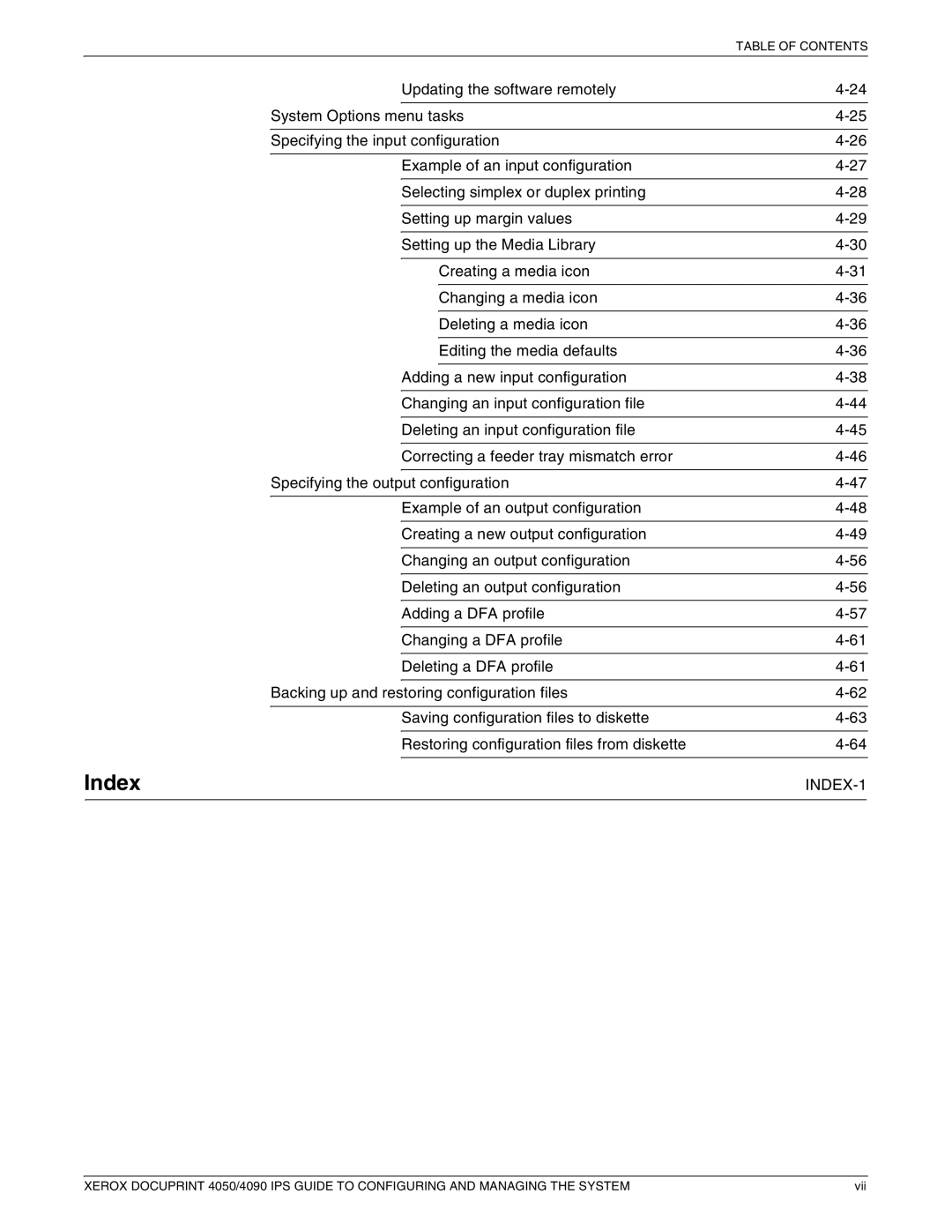 Xerox 4050 IPS, 4090 IPS manual Index, INDEX-1 